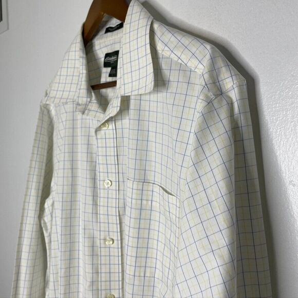 Eddie Bauer Yellow Blue Plaid Casual Button Up Long Sleeve Size L Men - Picture 2 of 6